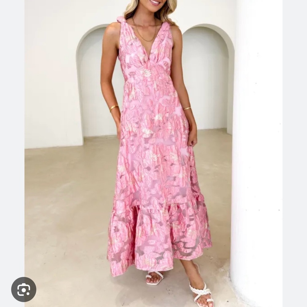 Pink Ruffled Tiered Maxi Sundress